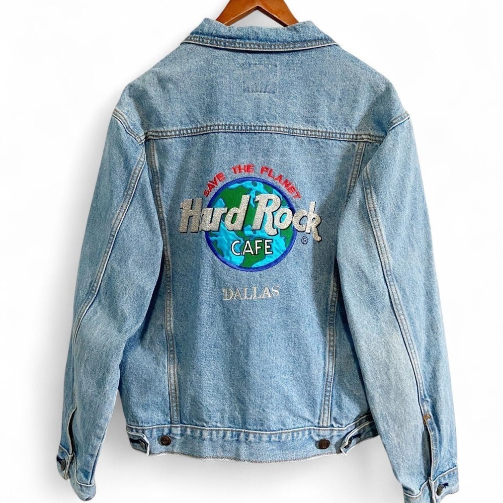Vintage Hard Rock Cafe Embroidered "Save the Planet" Denim Trucker Jacket